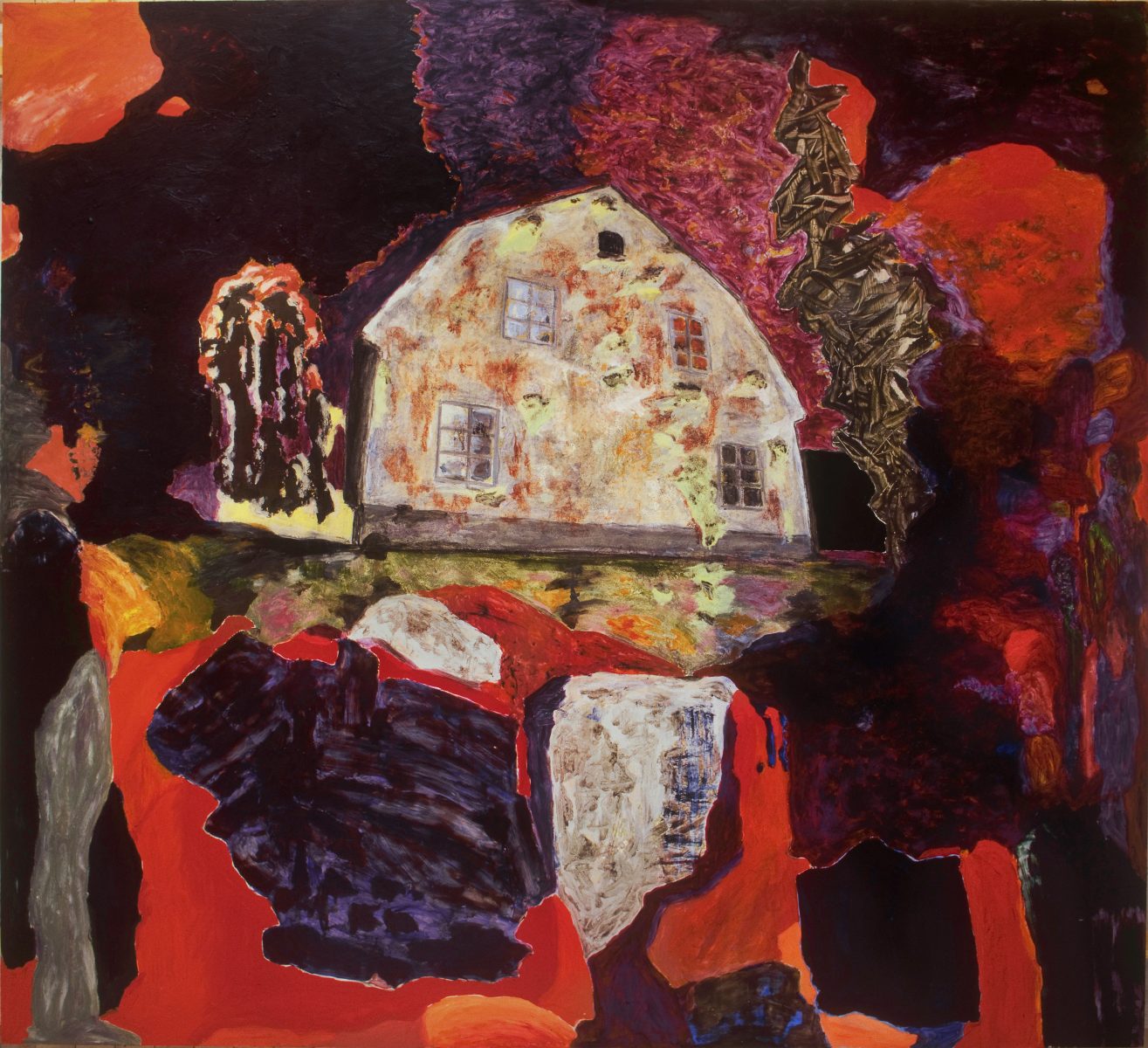 Press image of Rolf Hanson's painting Runt om hus II, 1994
