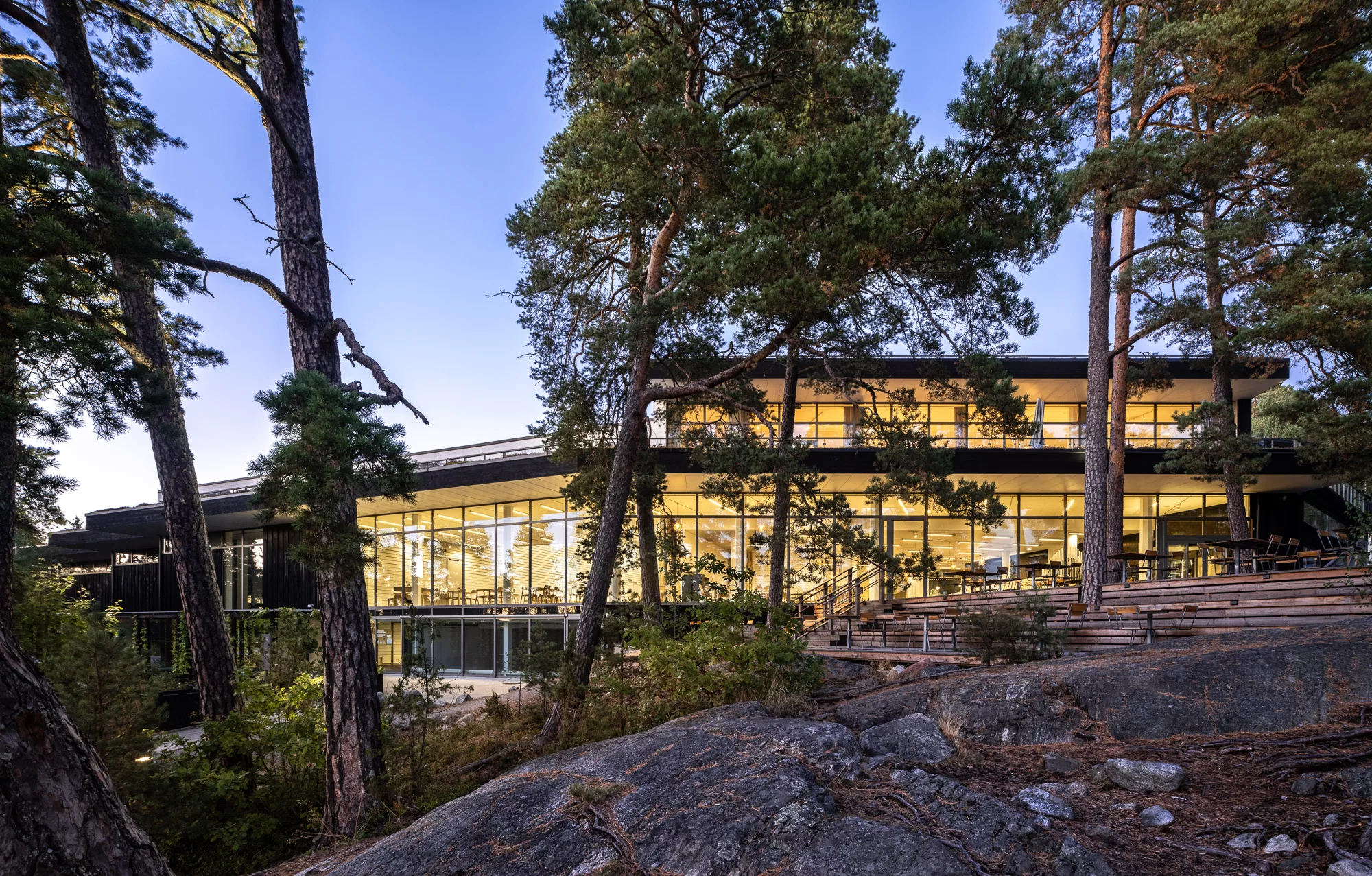 The Artipelag building at dusk.